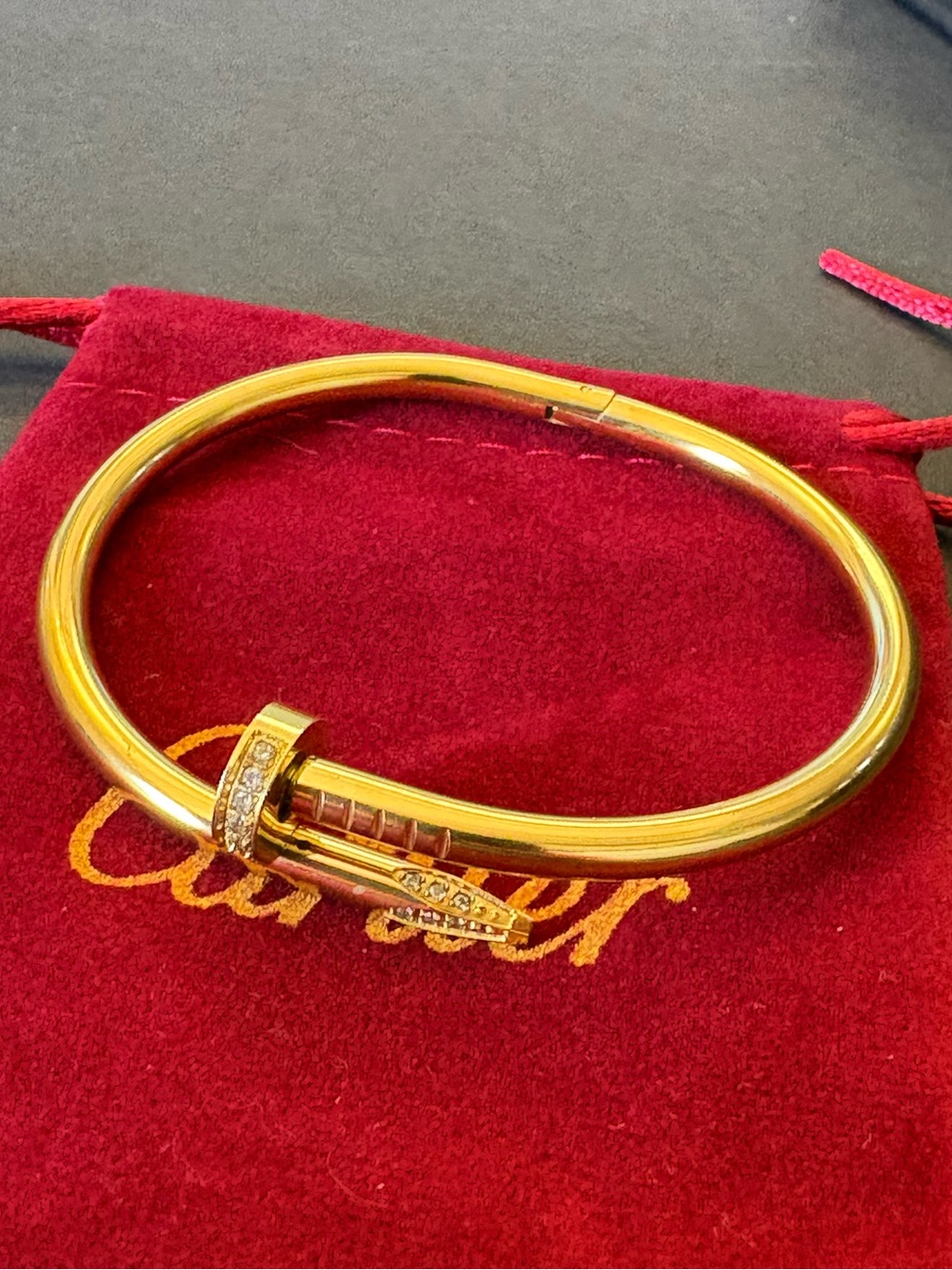 Stainless Steel Fashion Gold Nail Bangle Bracelet Rhinestones Sz 17cm